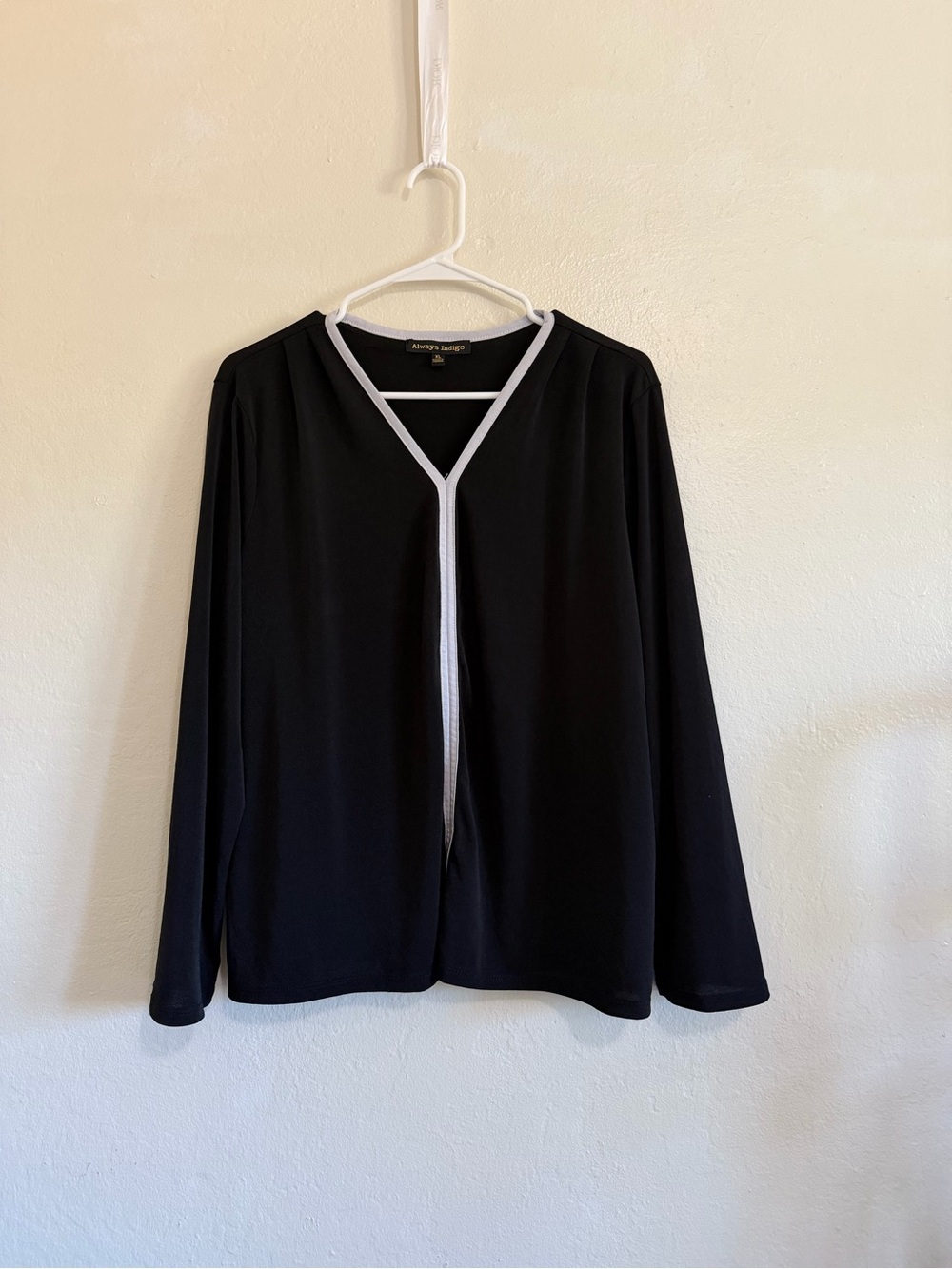 Always Indigo Black Long Sleeve Top with White Trim